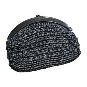 Vtg Black Crochet Clutch Bag Boho Hippie Y2K Beach Retro HOCO Prom Grunge